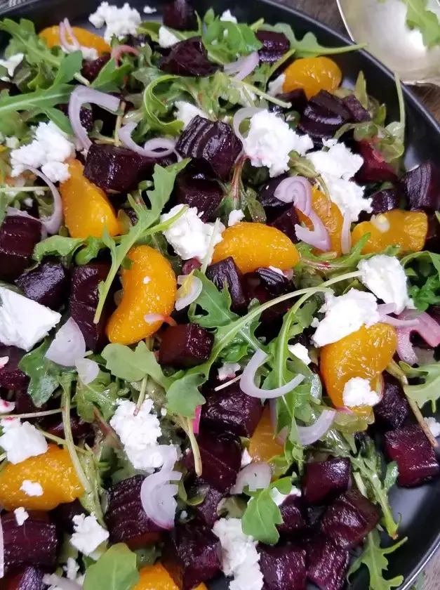 Roasted Beet Salad With Mandarins, Goat Cheese And Arugula