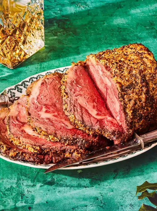 Mustard-Crusted Boneless Prime Rib Roast with Cream Sauce