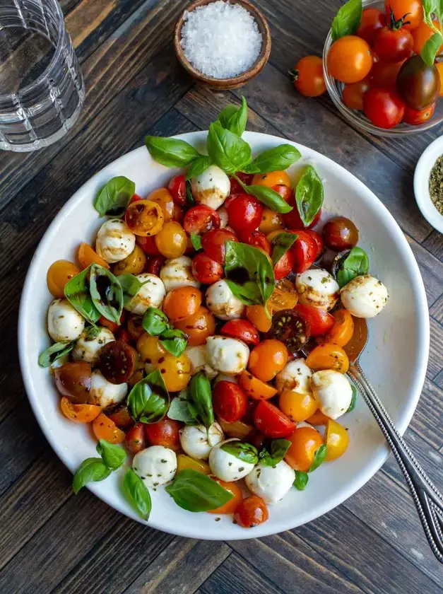 Cherry Tomato Caprese Salad With Balsamic Glaze