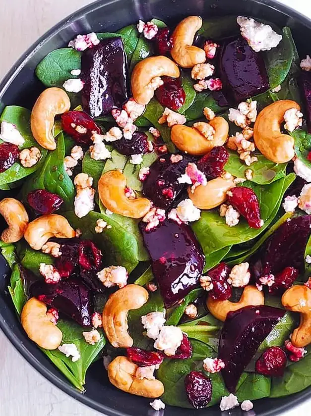 Beet Salad with Spinach, Cashews, and Goat Cheese