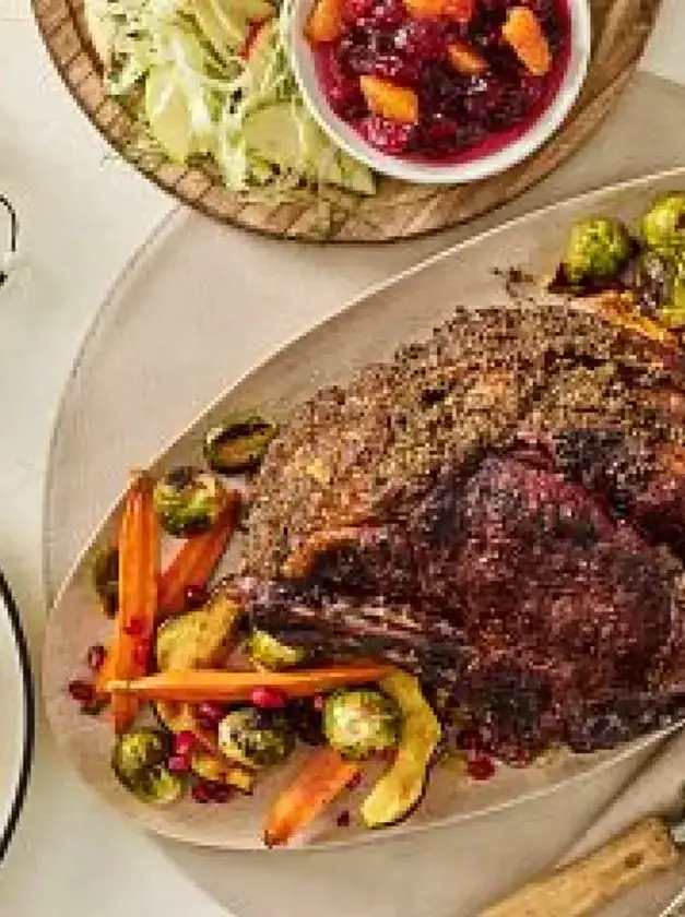 Herb-Seasoned Rib Roast with Red Wine Pan Sauce