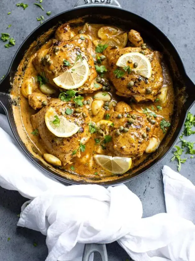 Creamy Lemon Garlic Chicken Thighs with Capers