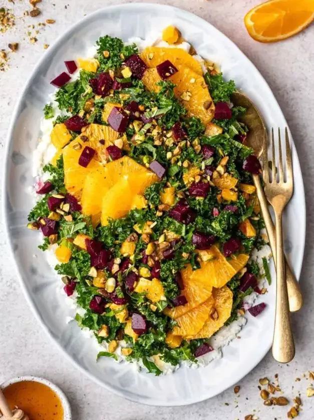 Massaged Kale Salad With Beets, Oranges, And Goat Cheese